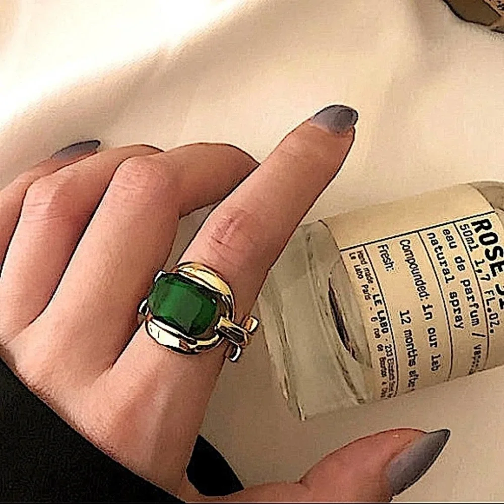 NEW GOLD 18K PLATED EMERALD GREEN ADJUSTABLE RESIZABLE RING